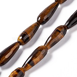 Natural Tiger Eye Beads Strands, Faceted, Teardrop, 28~30x9.5~10.5mm, Hole: 1.2mm, about 13pcs/strand, 14.65''~15.39''(37.2~39.1cm)(G-I328-01)