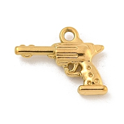 Ion Plating(IP) 304 Stainless Steel Pendants, Pistol Charm, Real 18K Gold Plated, 15.5x20x4mm, Hole: 2mm(X-STAS-N103-147G)