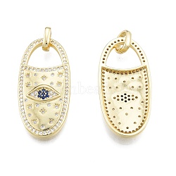 Brass Micro Pave Cubic Zirconia Pendants, with Jump Rings, Lock with Eye, Real 18K Gold Plated, 34x16x3.5mm, Hole: 3.5x5.5mm(KK-G431-25G)