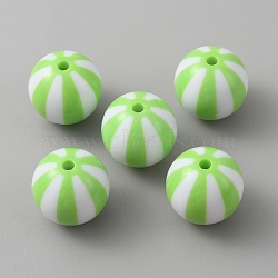 Opaque Acrylic Beads, Round with Stripe Pattern, Lawn Green, 19mm, Hole: 3mm, 230pcs/1000g(OACR-WH0037-04A)