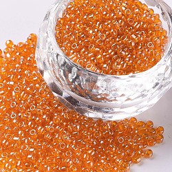 Glass Seed Beads, Trans. Colours Lustered, Round, Orange, 2mm, Hole: 1mm, 3333pcs/50g, 50g/bag, 18bags/2pounds(SEED-US0003-2mm-109)
