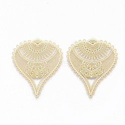 304 Stainless Steel Filigree Joiners, Leaf, Golden, 42x35x0.5mm, Hole: 1mm(X-STAS-S079-107)