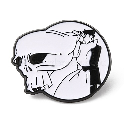 Halloween Alloy Enamel Brooch for Backpack Clothing, Skull, White, 26.5x31x1.5mm(JEWB-D015-02B-EB)