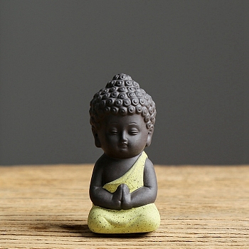 Ceramics Buddha Statue, for Home Office Feng Shui Ornament, Yellow, 31x32x75mm