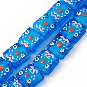 Handmade Lampwork Beads Strands, with Enamel, Square with Snowman Pattern, Dodger Blue, 14x14.5~15.5x6mm, Hole: 1.6mm, about 25pcs/strand, 14.25 inch(36.2cm)