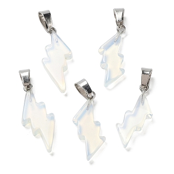 Opalite Pendants, Lightning Bolt Charms with Stainless Steel Color Plated 201 Stainless Steel Snap on Bails, 31~33x13~14x5mm, Hole: 7.5x4.5mm