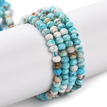 Natural Howlite Beads Strands, Dyed, Faceted, Rondelle, Sky Blue, 3x2mm, Hole: 0.8mm, about 171~176pcs/strand, 15.16~15.35''(38.5~39cm)