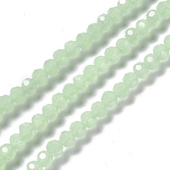 Faceted(32 Facets) Glass Beads Strands, Round, Light Green, 6x5.5mm, Hole: 1.2mm, about 95pcs/strand, 22.24''(56.5cm)
