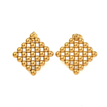 304 Stainless Steel Stud Earrings for Women, Real 18K Gold Plated, Rhombus, 26~26.5x25.5~26.5mm