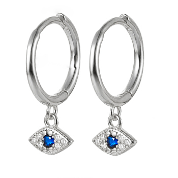 925 Sterling Silver Hoop Earrings with Cubic Zirconia, Evil Eye