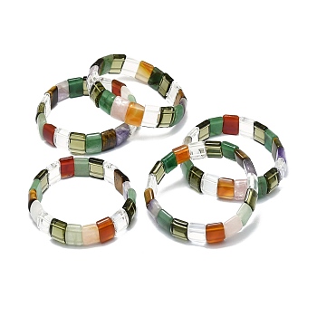 Natural Mixed Gemstone Rectangle Beaded Stretch Bracelet for Women, Inner Diameter: 2-1/8~2-1/4 inch(5.5~5.7cm)
