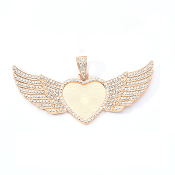 Alloy Pendant Cabochon Settings, with Crystal Rhinestone, Cadmium Free & Lead Free, Heart with Wing, Light Gold, Tray: 26.5x32.5mm, 47.5x107.5x6mm, Hole: 15mm