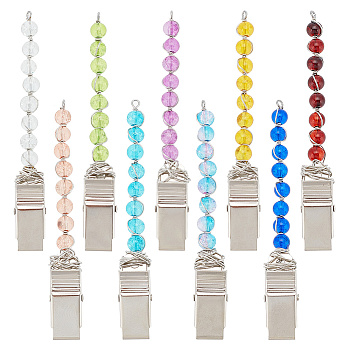 Round Crackle Glass Beaded Credit Card Clip Puller, Iron Card Clip Grabber, Mixed Color, 95mm, 9 colors, 1pc/color, 9pcs/set