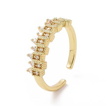 Clear Cubic Zirconia Rectangle Open Cuff Ring, Brass Jewelry for Women, Golden, Inner Diameter: 17.4mm