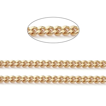 3.28 Feet Brass Curb Chains, Twisted Chains, Diamond Cut Chains, Soldered, Faceted, Long-Lasting Plated, Real 18K Gold Plated, 2.9x2.1x1mm