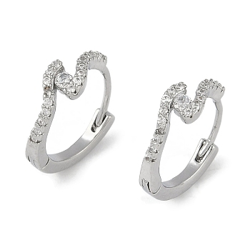 Clear Cubic Zirconia Hoop Earrings, Brass Jewelry for Women, Real Platinum Plated, 12x4mm