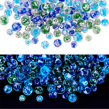 90Pcs 9 Styles Handmade Luminous Inner Flower Lampwork Beads, Glow in the Dark, Round, Mixed Color, 8~12mm, Hole: 1~2mm, 10pcs/style