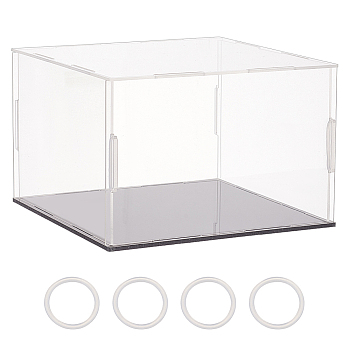 Rectangle Transparent Acrylic Minifigures Display Boxes with Black Base, for Models, Building Blocks, Doll Display Holders, Clear, 16x16x10.5cm