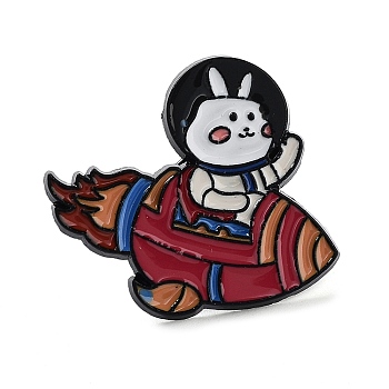 Rabbit Spaceman Enamel Pin, Alloy Brooch for Backpack Clothes, FireBrick, 27.5x30x2mm