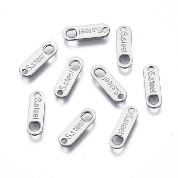 Tarnish Resistant 201 Stainless Steel Chain Tags, Stamping Blank Tag, Chain Extender Connectors, Oval with Word S.Steel, Stainless Steel Color, 11x3.5x0.5mm, Hole: 1.2mm & 2mm