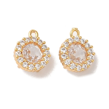 Brass Micro Pave Clear Cubic Zirconia Pendants, Nickle Free, Round Charms, Real 18K Gold Plated, 11x9x5mm, Hole: 1.1mm