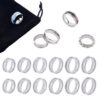 12pcs 6 Sizes Stainless Steel Grooved Finger Ring Settings, Ring Core Blank, for Inlay Ring Jewelry Making, Stainless Steel Color, US Size 7/8/9/10/11/12, Inner Diameter: 17~22mm, 2pcs/size