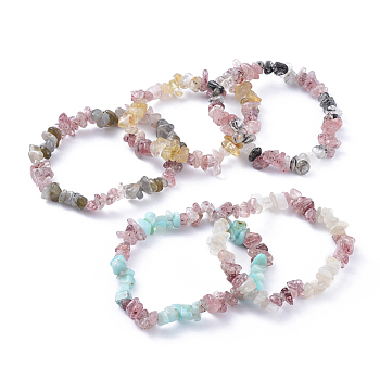 Natural Mixed Stone Chip Stretch Bracelets, Inner Diameter: 2-1/8~2-1/4 inch(5.3~5.5cm)