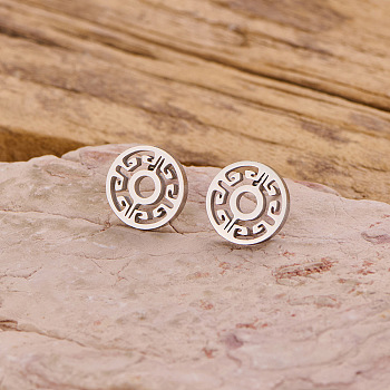 304 Stainless Steel Stud Earrings, Stainless Steel Color, Flat Round, 10mm