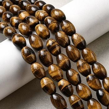 Natural Tiger Eye Beads Strands, Rice, Grade AB+, 12x8~8.5mm, Hole: 0.8mm, about 30pcs/strand, 14.69 inch(37.3cm)