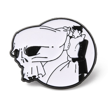Halloween Alloy Enamel Brooch for Backpack Clothing, Skull, White, 26.5x31x1.5mm