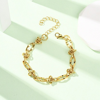 304 Stainless Steel Knot Link Chain Bracelets, Dapped Chains Bracelets for Women, Golden, 6.89 inch(17.5cm)