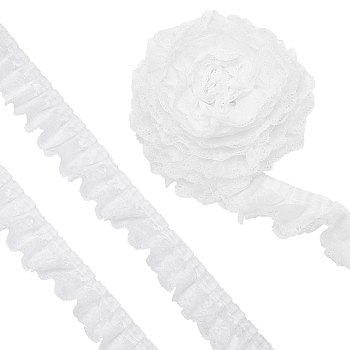 10 Yards 3-Layer Pleated Chiffon Flower Lace Trim, Polyester Ribbon for Jewelry Making, Garment Accessories, White, 2-1/2 inch(65mm)