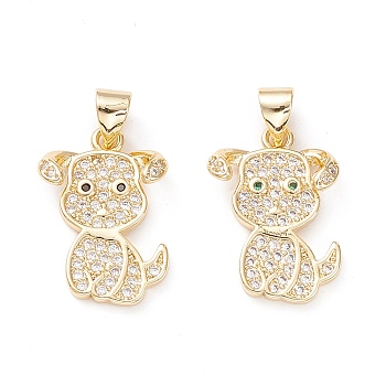 Brass Micro Pave Cubic Zirconia Pendants, Cadmium Free & Lead Free, Real 18K Gold Plated, Dog, Mixed Color, 18.2x13x4.5mm, Hole: 3.5x3mm