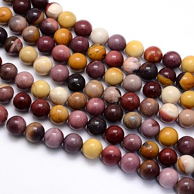 Chapelets de perles en mokaite naturel rondes(X-G-O047-12-8mm)-2