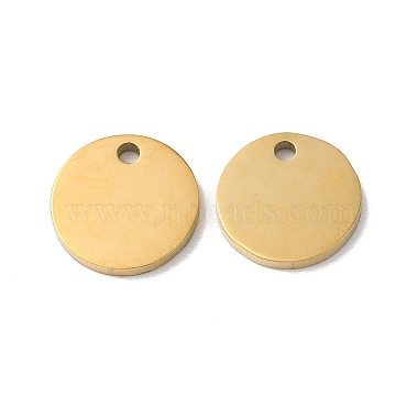 Real 18K Gold Plated Flat Round 304 Stainless Steel Charms