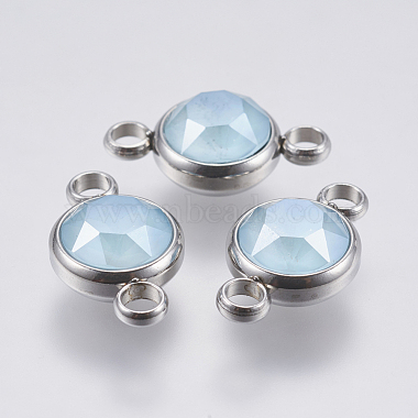 Stainless Steel Color SkyBlue Flat Round Glass Links