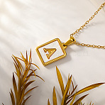 Rectangle 304 Stainless Steel Pave Natural White Shell Initial Pendant Necklaces for Women, Real 18K Gold Plated, Letter A, 15.75 inch(40cm)(FS-WGB5EDA-01)