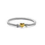 304 Stainless Steel Bangles for Women, Heart, Twist, Real Gold Plated & Stainless Steel Color, Inner Diameter: 2-1/8 inch(5.37cm)(FS-WG55054-06)