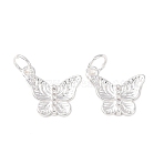Brass Micro Pave Cubic Zirconia Pendants, Butterfly Charms, Cadmium Free & Lead Free, Rack Plating, Long-Lasting Plated, with Jump Ring, Silver, 11x12.5x2mm, Hole: 3.5mm(KK-C143-36B-S)