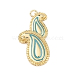 Brass Enamel Pendants, Teardrop, Rack Plating, Long-Lasting Plated, Lead Free & Cadmium Free, Real 18K Gold Plated, with Jump Ring, Turquoise, 35.5x19x2.5mm, Hole: 3.5mm(KK-K408-43B-02)