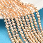 Natural Cultured Freshwater Pearl Beads Strands, Potato, Grade 3A+, Orange, 4~4.5mm, Hole: 0.6mm, about 82pcs/strand, 13.31~13.5''(33.8~34.3cm)(PEAR-L034-02)