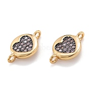 Brass Micro Pave Clear Cubic Zirconia Beads Links Connectors, Long-Lasting Plated, Flat Round with Heart, Real 18K Gold Plated, 13x8x3mm, Hole: 1.4mm(ZIRC-M114-36G)