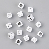 Vacuum Plating Acrylic Beads, Opaque, Cube with Number, White, Silver Plated, 6x6x6mm, Hole: 3.5mm, 2900pcs/500g(PACR-T010-004S)