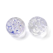 Transparent Glass Beads, Flat Round with Flower, Sky Blue, 13.5x8.5mm, Hole: 1.2mm, about 10pcs/bag(GLAA-D007-02G)
