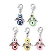 Ecil Eye Angel Resin Pendant Decorations, with Zinc Alloy Lobster Claw Clasps, Antique Silver & Platinum, 41mm(HJEW-JM01514-02)