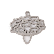 Non-Tarnish 304 Stainless Steel Pendants, Laser Cut, Hollow Birth Flower Charm, Stainless Steel Color, January Carnation, 14x14.5x1mm, Hole: 1.2mm(STAS-S139-06P-07)