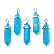 Natural Howlite Pendants, with Platinum Tone Brass Findings, Bullet, Dyed, 39.5x12x11.5mm, Hole: 4.5x2.8mm(G-M378-01P-A19)
