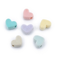 Opaque Resin European Beads, large hole bead, Flocky Heart, Mixed Color, 15x19x8.5mm, Hole: 4mm(RESI-G047-09)