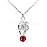 Silver Plated Brass Cubic Zirconia Heart Pendant Necklaces, Red, 18 inch(BB03284-A)