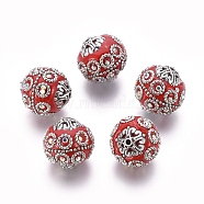 Handmade Indonesia Beads, with Metal Findings, Antique Silver Plated, Round, Red, 20~21x19~20mm, Hole: 1.5mm(IPDL-P003-17K)